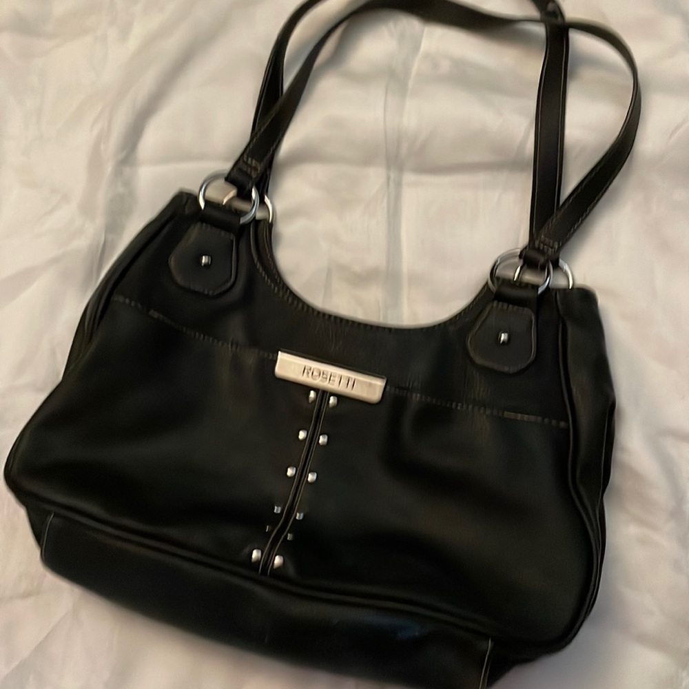Rossetti Black Faux Leather Shoulder Bag w 4 Organization Compartments